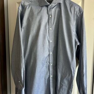 Men's Blue Patterned Long-Sleeve Dress Shirt